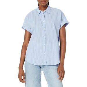 GoodThreads Womens Striped Short Sleeve Cotton OverSized Lightweight Shirt Blue